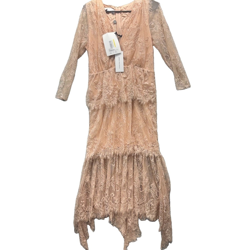 NWT Anna Rachele Lace Midi Dress Blush Beige Womens 42 Italy US 12 MSRP $591